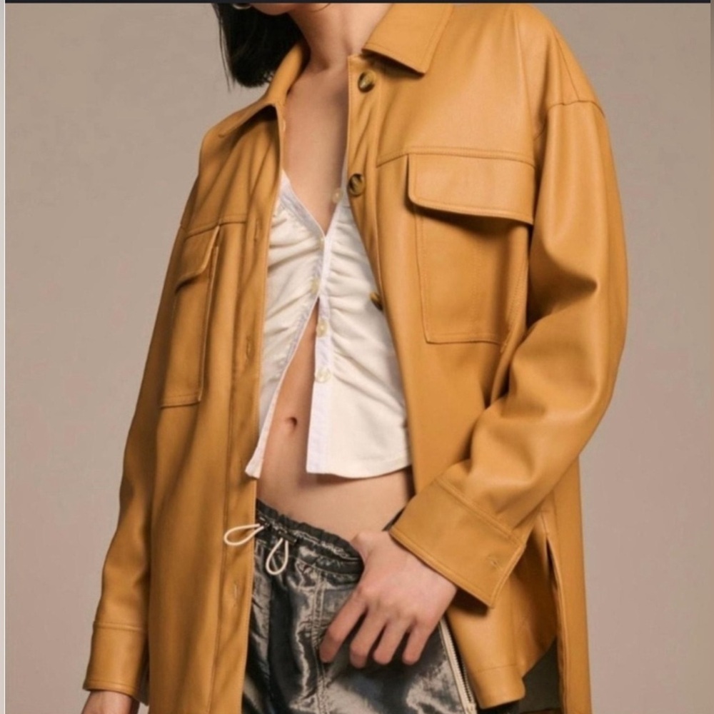 Maeve by Anthropologie Faux Leather Shacket Tan Large